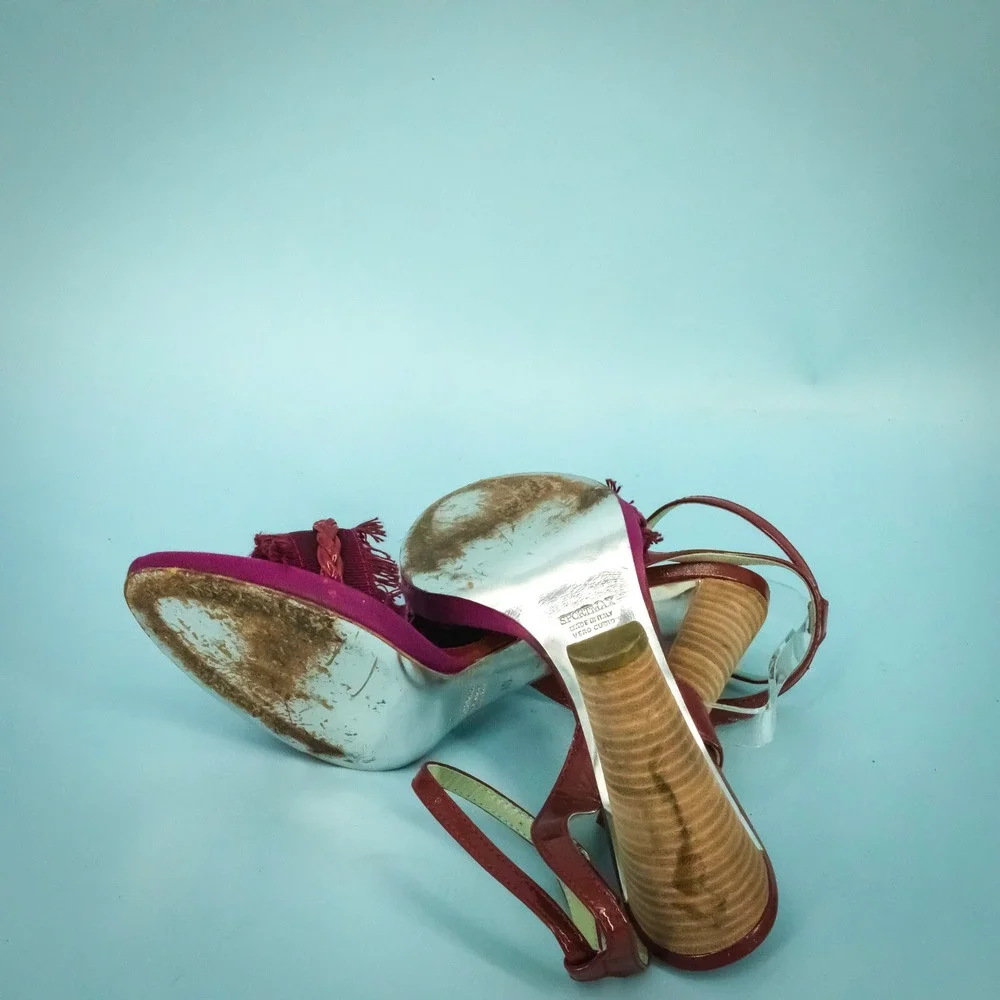Sportmax Max Mara 40 Size 10 Pink Patent Leather Fringe Strappy High Heel Sandal